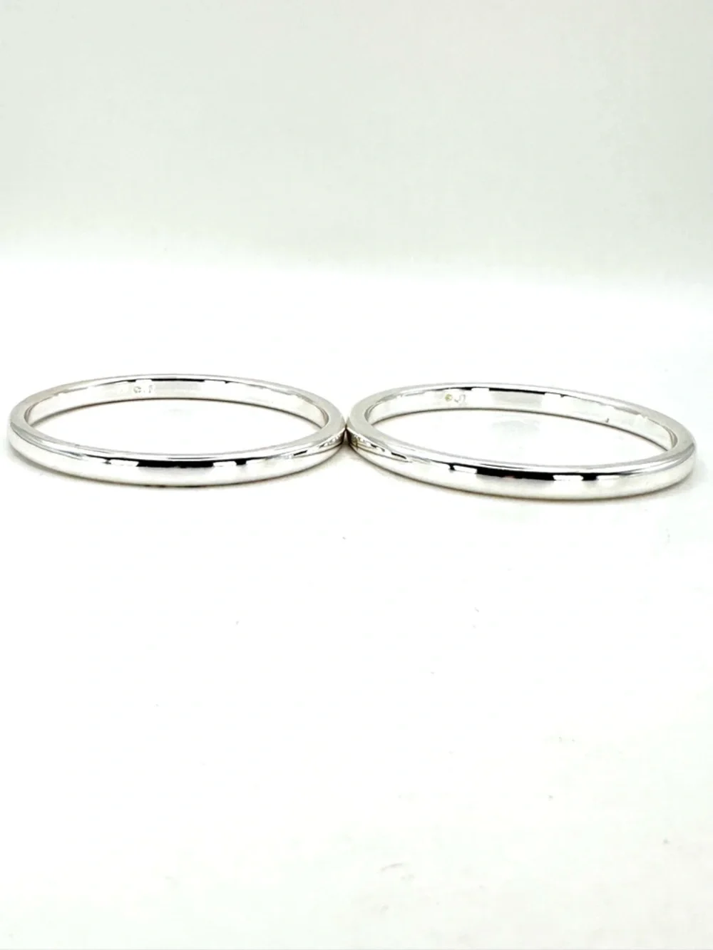 Silver Tone Polished Bangle Bracelets Set Of 2